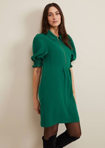 Phase Eight Candice Zip Swing Dress Green Canada | IAVQUG-587